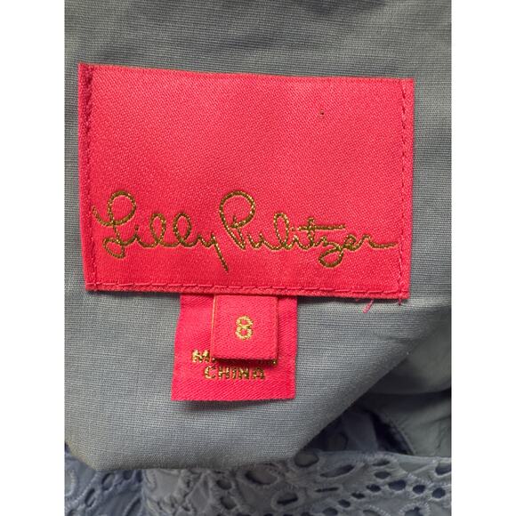 Lilly Pulitzer Clarise Dress 8 Periwinkle Floral Eyelet Cotton Shift Preppy Y2K - Picture 7 of 8